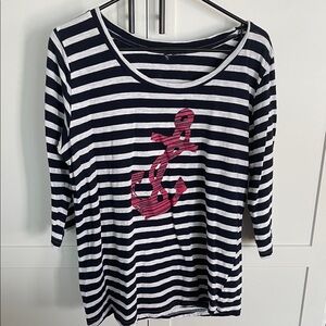 Striped Long Sleeve Top with Red Anchor